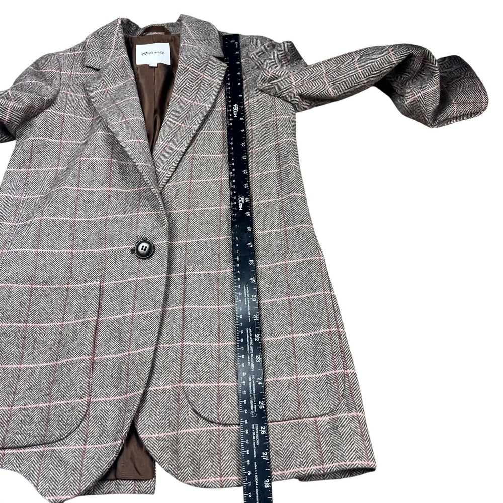 Madewell Wool Blend Herringbone Windowpane Check Blazer Pink Grey XXS - Picture 8 of 9